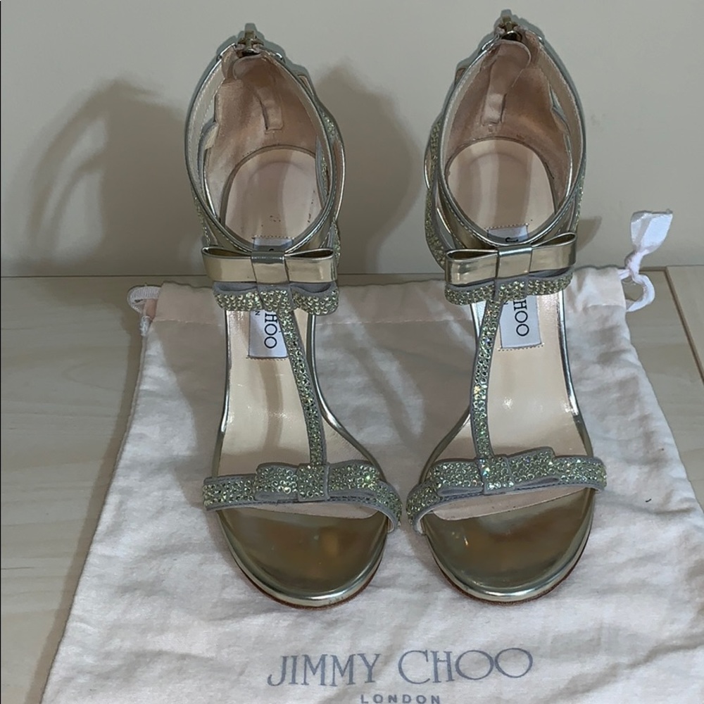 JIMMY CHOO ESCAPE GOLD BOW SANDAL - Picture 5 of 8
